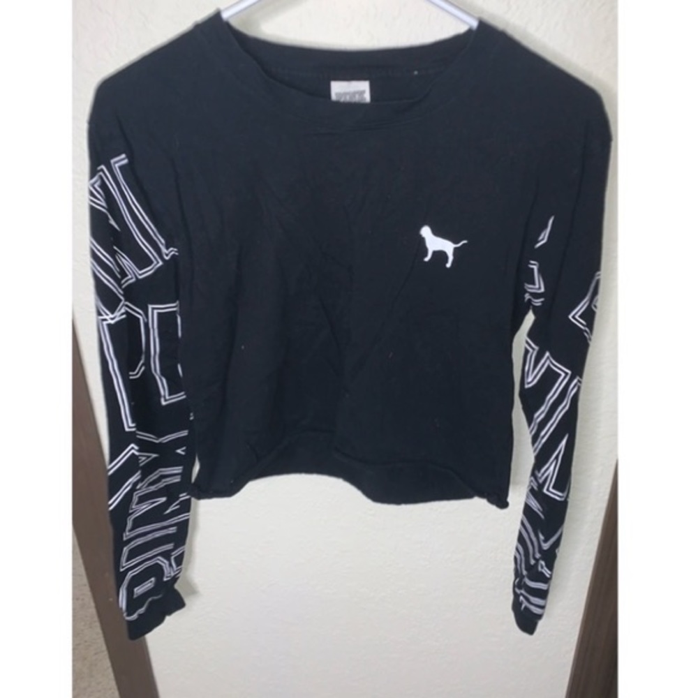 PINK long-sleeved black crop top size small